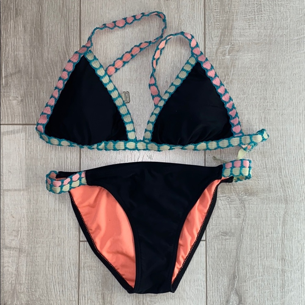 Super cute black and neon crochet 2 piece bikini!